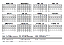 2020 Yearly Calendar With UAE Holidays