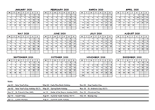 2020 Yearly Calendar With UK Holidays