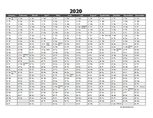 Editable 2020 Yearly Excel Scheduling Calendar