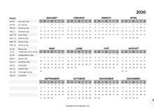 2020 Yearly Google Docs Calendar Template