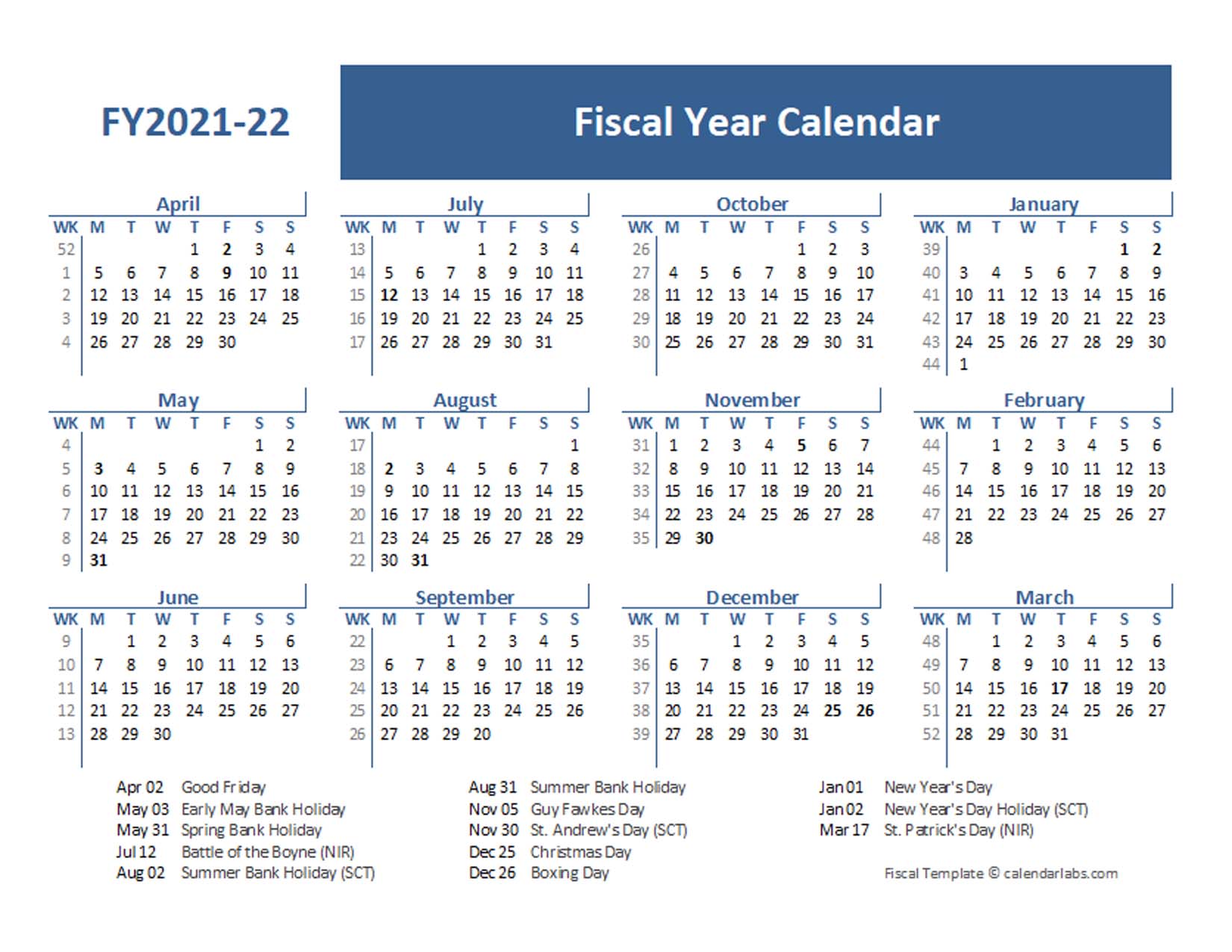 Financial Calendars 202122 Uk In Pdf Format Uk Fiscal Calendar