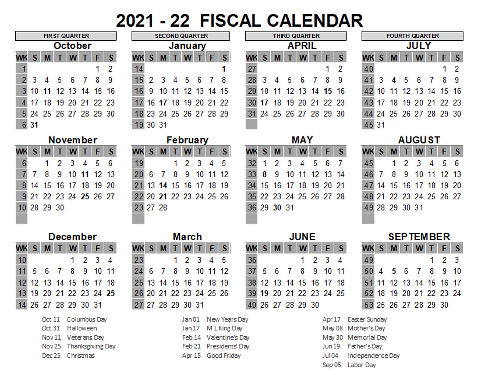 2021 US Fiscal Year Template Free Printable Templates