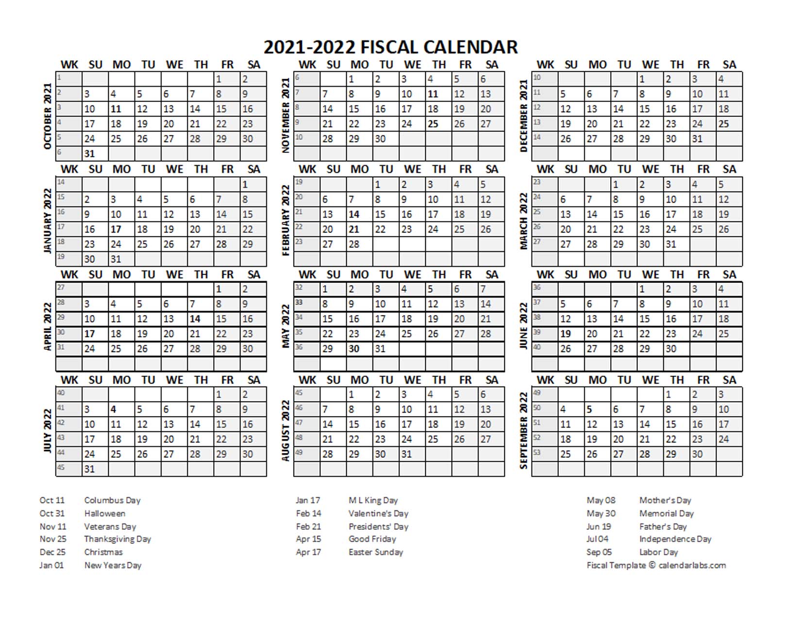 Fiscal Calendar 202122 templates Free Printable Templates