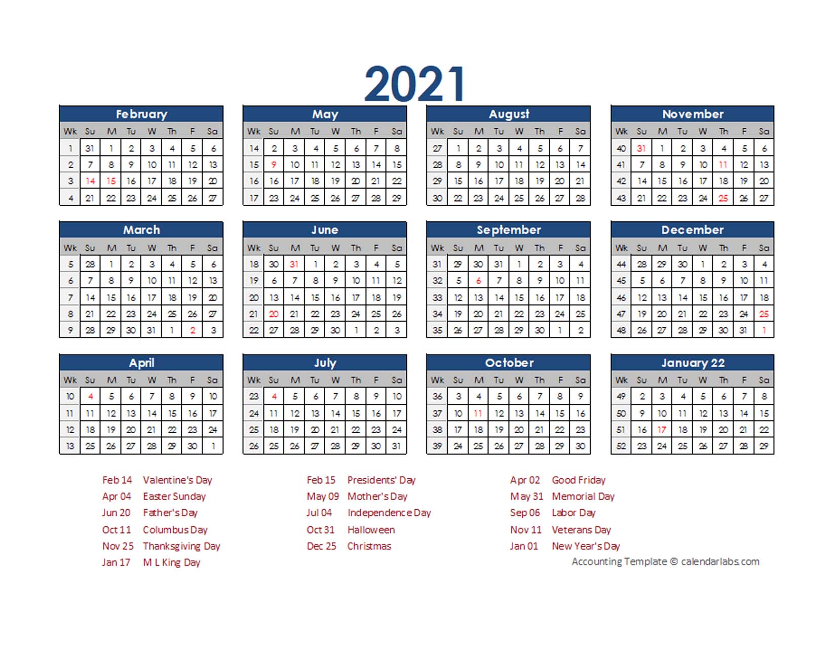 2021 Accounting Calendar 454 Free Printable Templates
