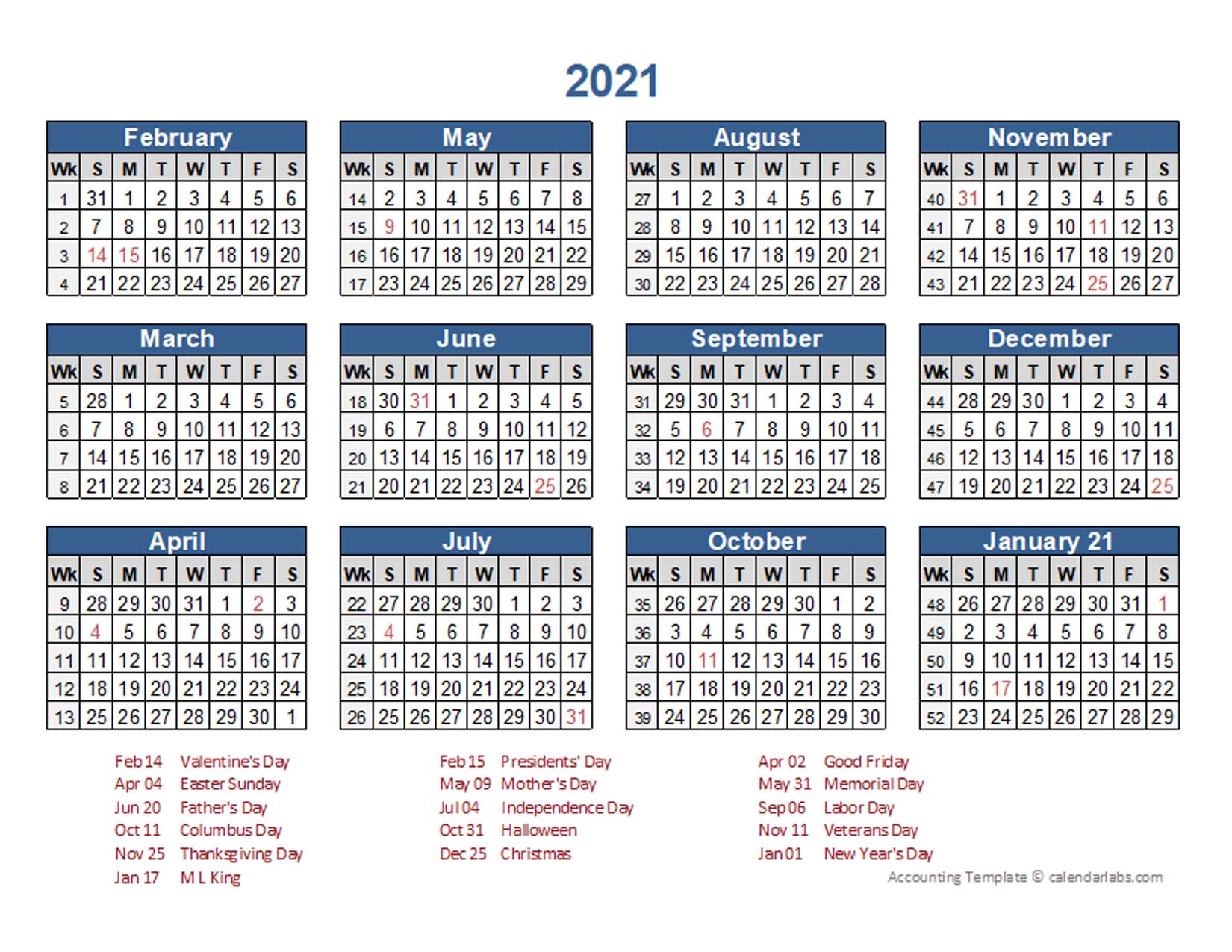 2021 Retail Accounting Calendar 445 Free Printable