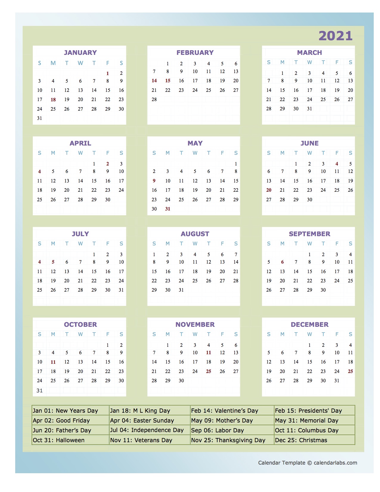 2021 Annual Calendar Design Template - Free Printable ...