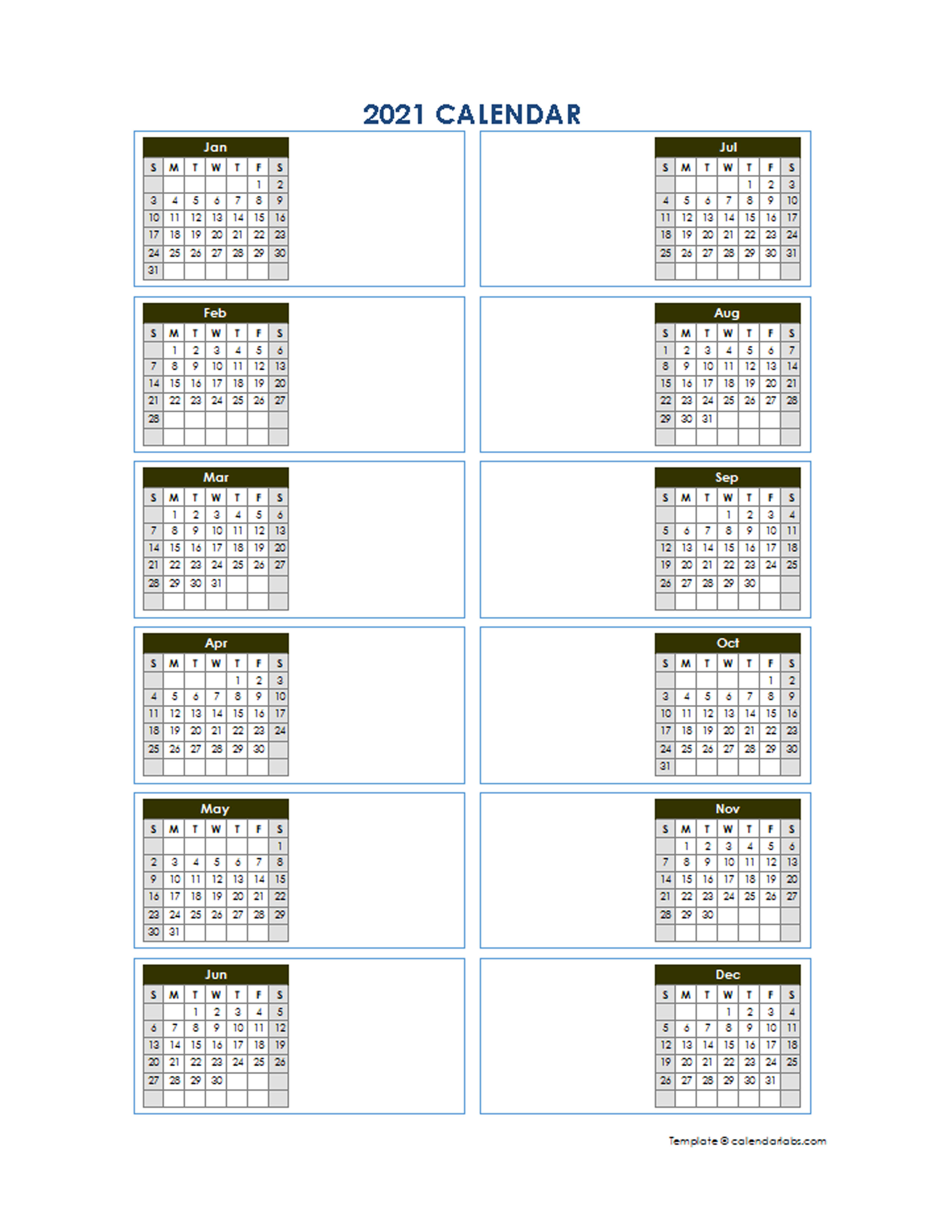 Printable Calendar Vertical 2021 : Printable 2021 Vertical ...