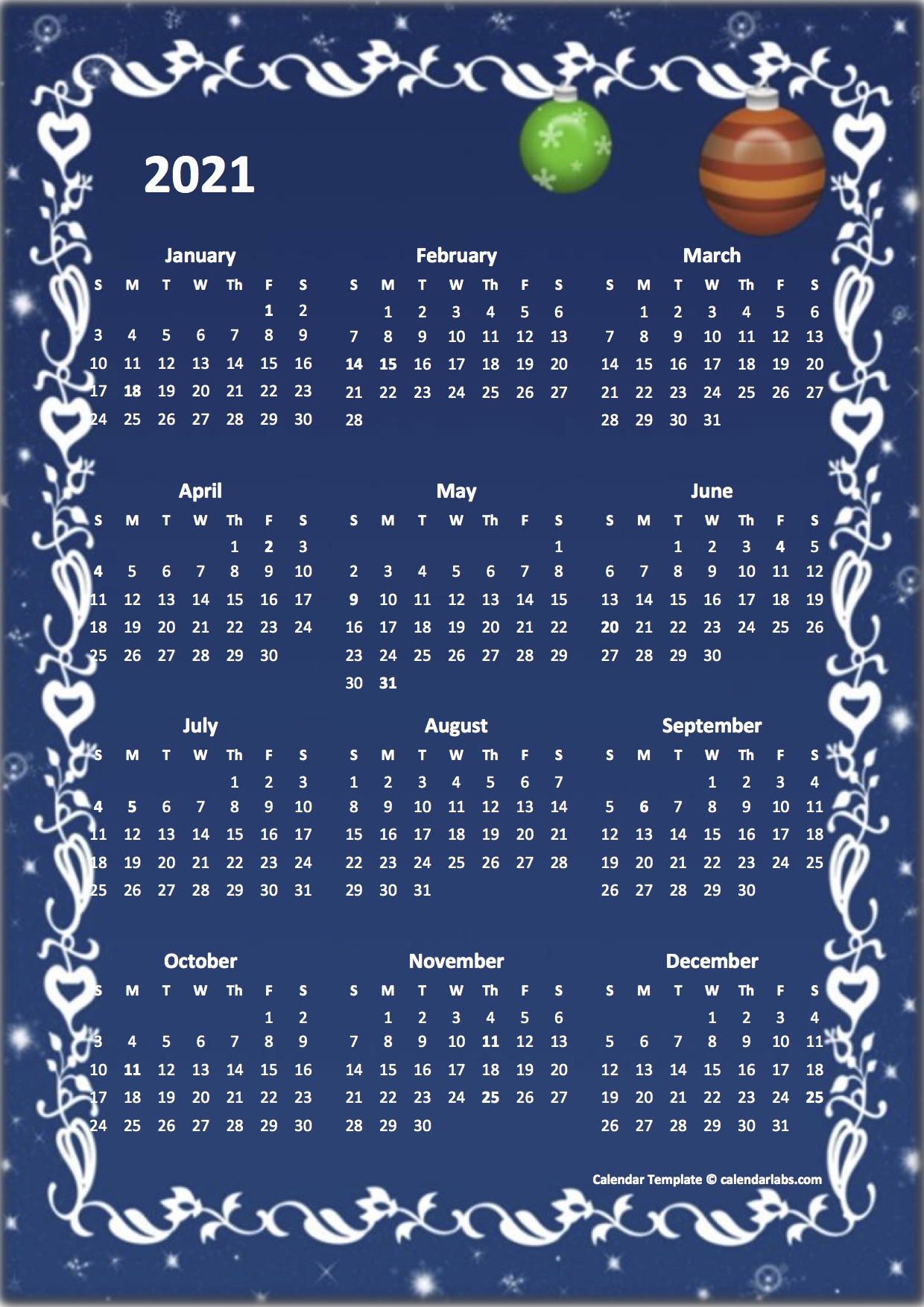 2021 Yearly Calendar Design Template Free Printable