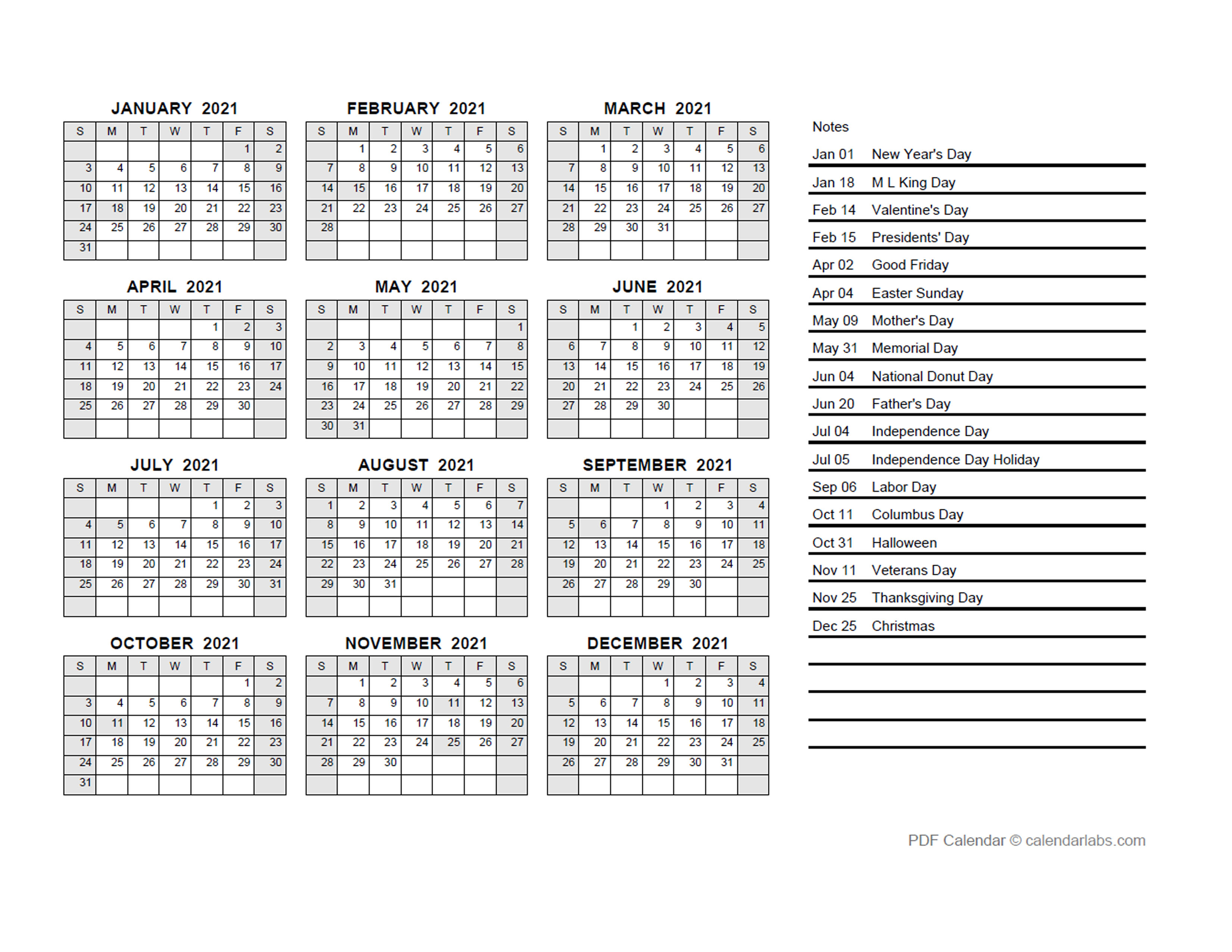 2021 Yearly Calendar PDF Free Printable Templates