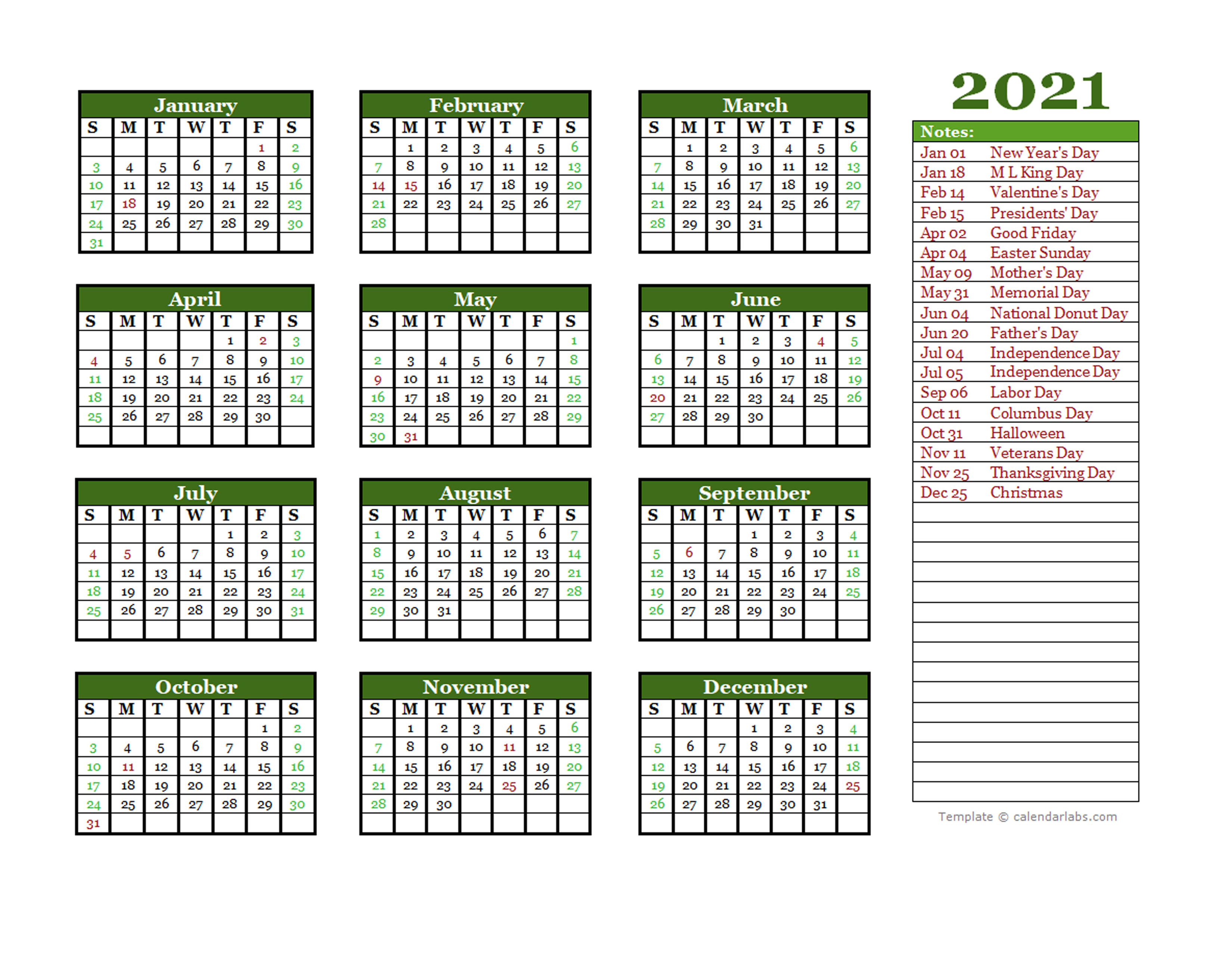 Free Editable 2021 Yearly Word Calendar - Free Printable ...