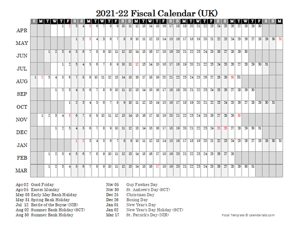 2021 Fiscal Year Calendar