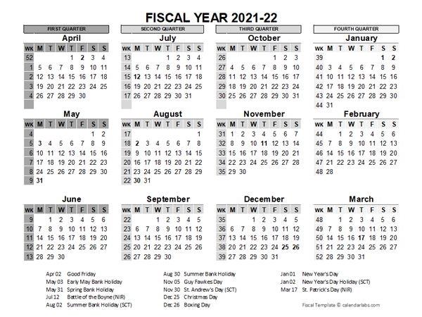 2021-2022 Fiscal Calendar UK Template