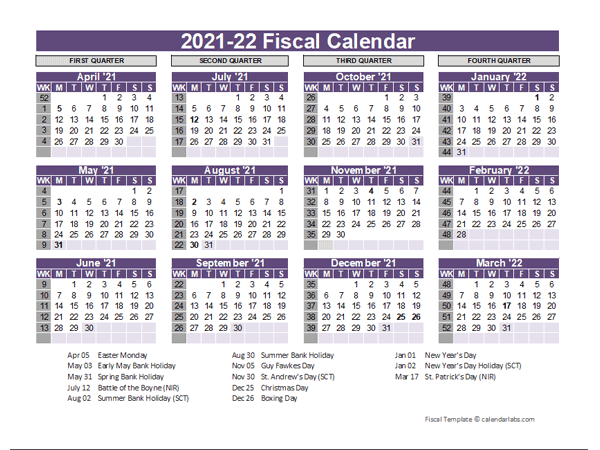 UK Fiscal Calendar Template 2021-22