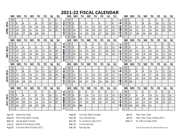 2021 Fiscal Calendar Template Starts at April