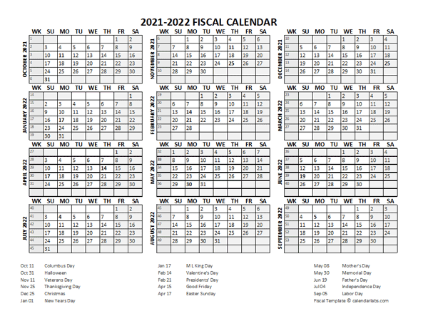 Fiscal Calendar 2021-22 templates