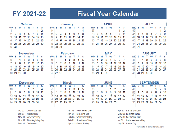 Financial Calendar 2022 2021-2022 Fiscal Planner Us - Free Printable Templates