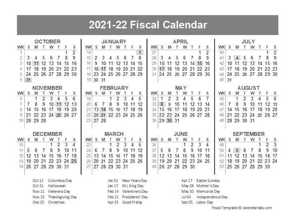 2021 Fiscal Year Quarters Template