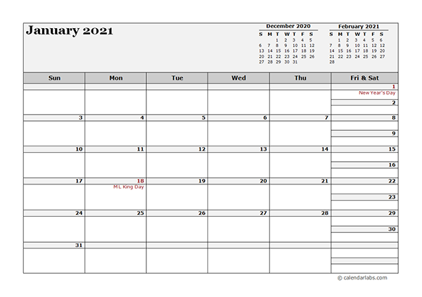 2021 Monthly Planner Template Landscape