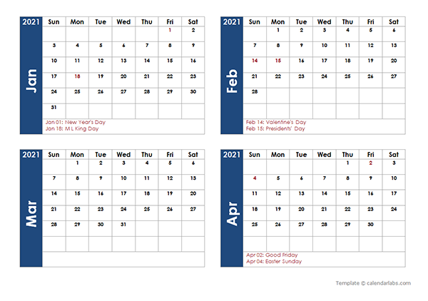 printable calendar 4 months per page 2021 2021 Four Month Calendar Template Free Printable Templates printable calendar 4 months per page 2021