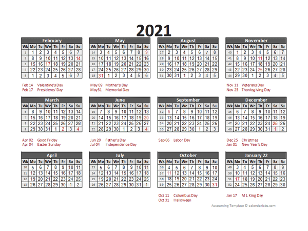 2021 Accounting Calendar 5-4-4