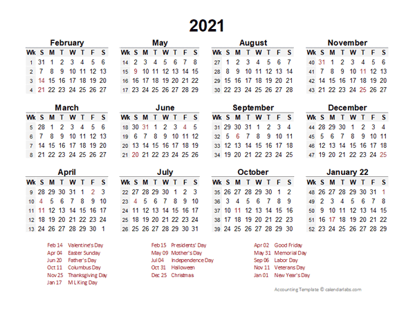2021 Accounting Period Calendar 4-4-5
