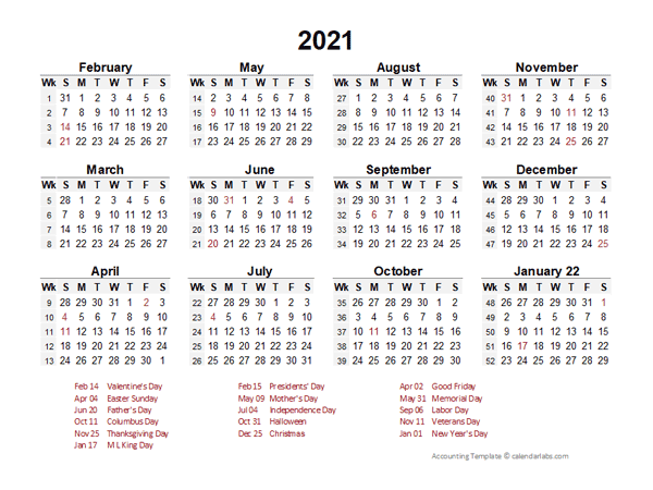 2021 Accounting Period Calendar 4 4 5 Free Printable Templates