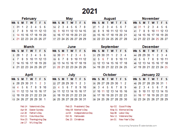 2021 Accounting Period Calendar 4-4-5 - Free Printable Templates
