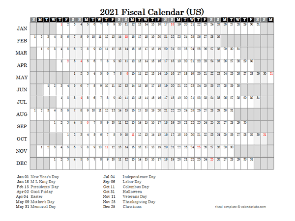 2021 Fiscal Calendar USA