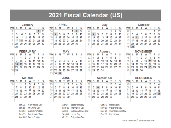 2021 USA Fiscal Quarter Calendar