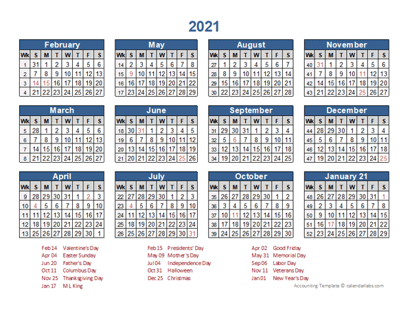 2021 Retail Accounting Calendar 4-4-5