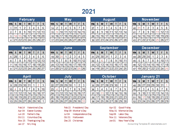 2021 Retail Accounting Calendar 4 4 5 Free Printable Templates