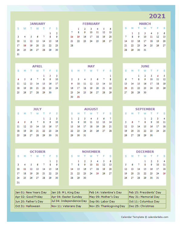 2021 Annual Calendar Design Template