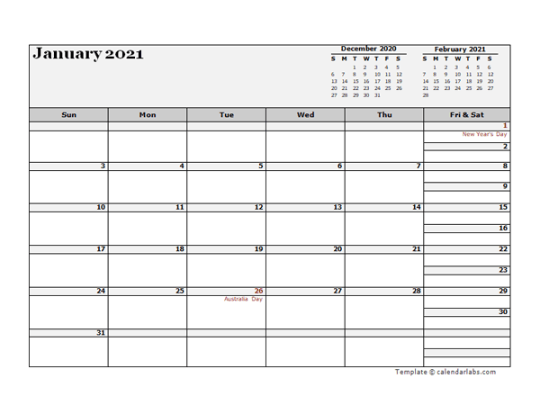 2021 Australia Calendar For Vacation Tracking