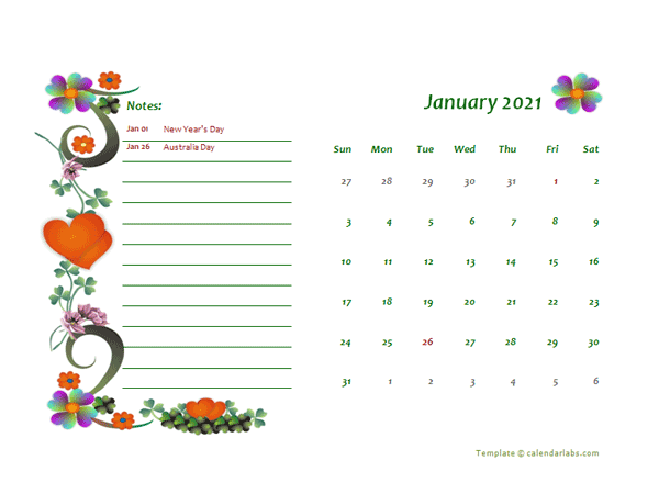 2021 Australia Calendar Free Printable Template