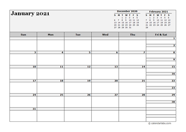 2021 Blank Three Month Calendar