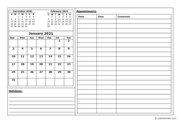 2021 Blank Appointment Calendar