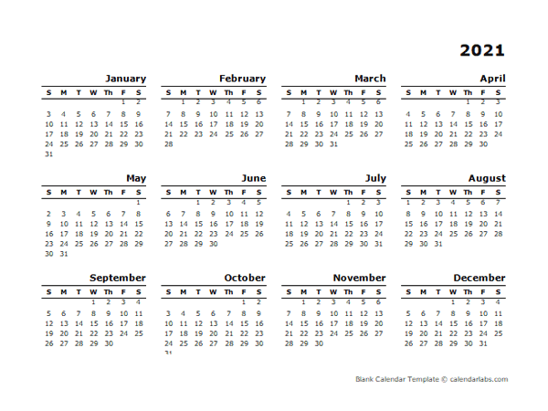 2021 Blank Calendar Template Mac