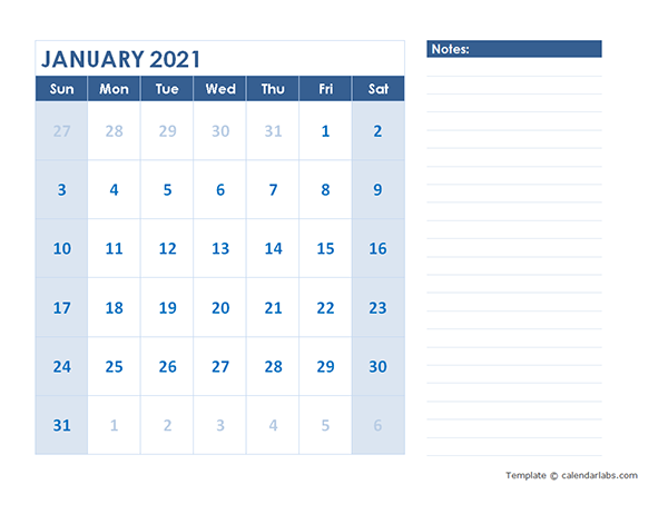 2021 Blank Printable Calendar