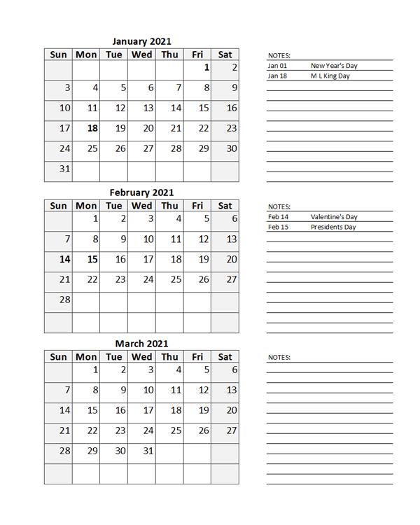2021 Blank Printable Calendar
