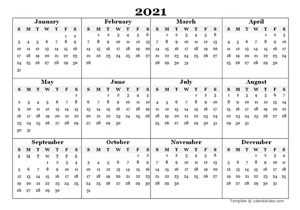 2021 Blank Yearly Calendar Template Free Printable Templates