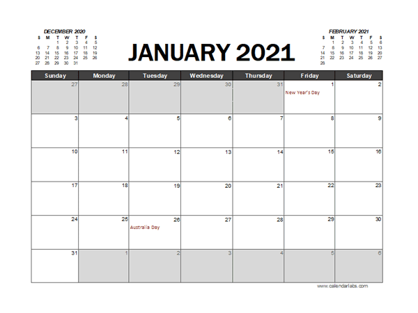 2021 Calendar Planner Australia Excel