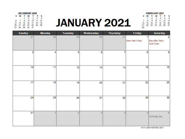 2021 Calendar Planner New Zealand Excel