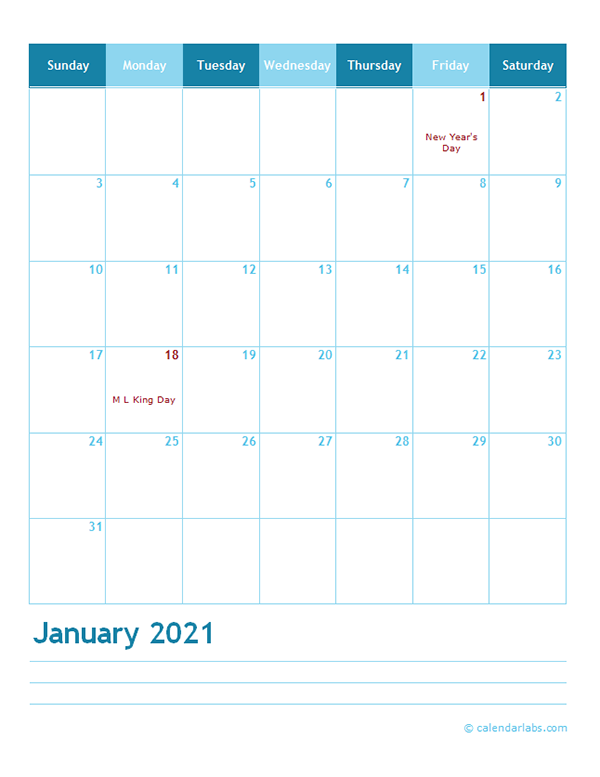 2021 Months Calendar Template