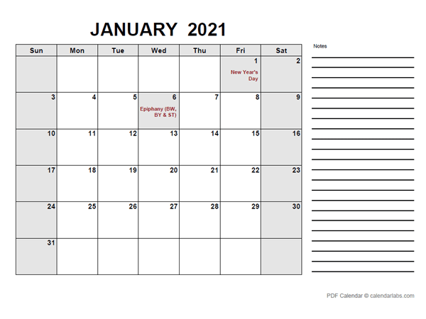 2021 Calendar with Germany Holidays PDF