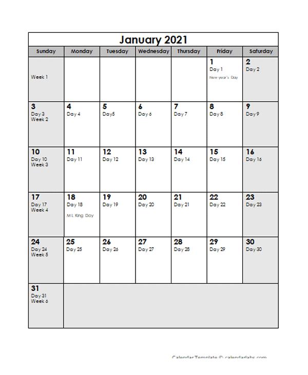 2021 Calendar with Julian Dates