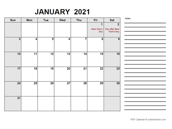 2021 Calendar with New Zealand Holidays PDF