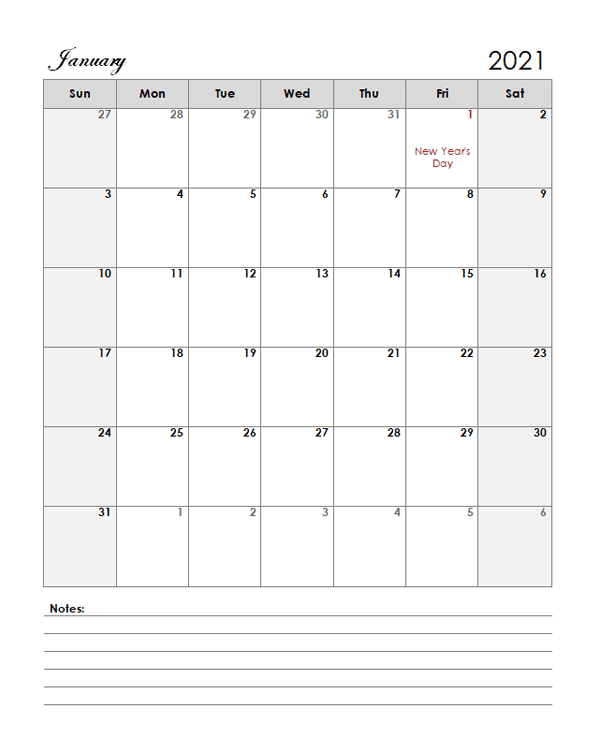 2021 Canada Calendar Template Large Boxes