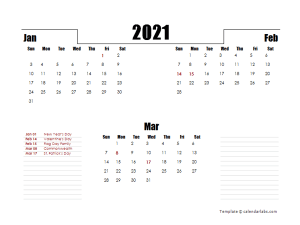 2021 Canada Quarterly Planner Template