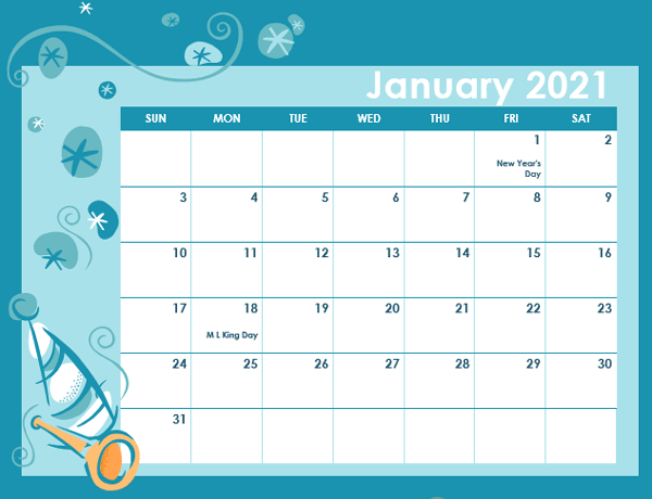 2021 Calendar Template in Colorful Design