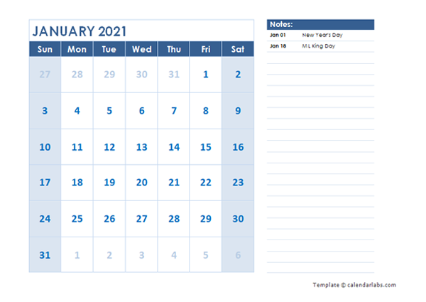 2021 Editable Monthly Word Calendar Template